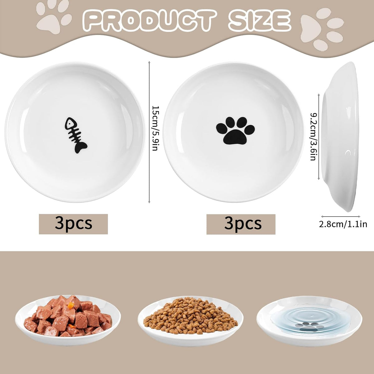 6 Pack Cat Food Bowl, Ceramic Cat Bowls, Anti Whisker Fatigue Cats Bowl Set,5.5 Inches Shallow Wide