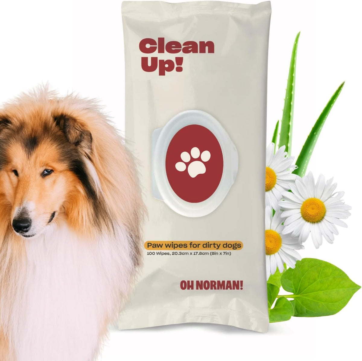 OH NORMAN! Clean Up Paw Wipes for Dogs (8x7) by Kaley Cuoco, Gentle Pet Grooming Wipes, Plant-Based