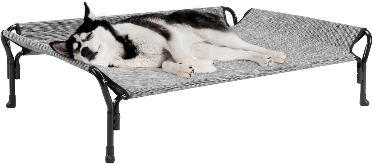 Veehoo Cooling Elevated Dog Bed, Dog Cots for Large Dogs, Raised Dog Bed with Guardrail & Slope