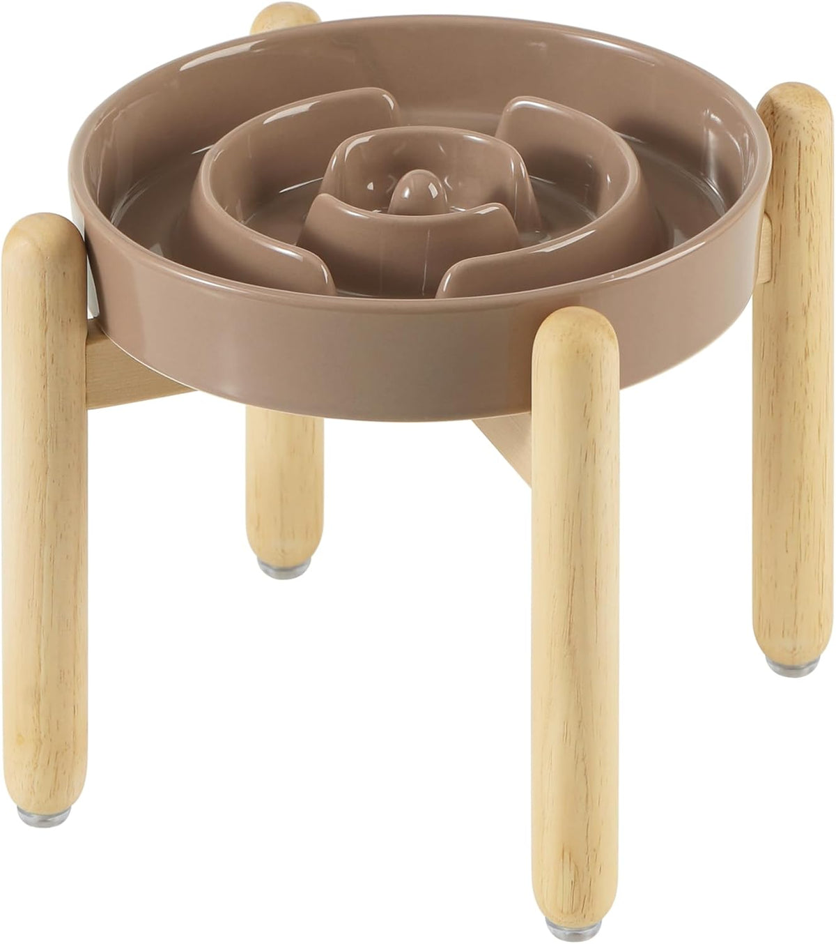8.2inch Ceramic Raised Slow Feeder Dog Bowl Set, Elevated Wooden Stand for Large and Medium Dog