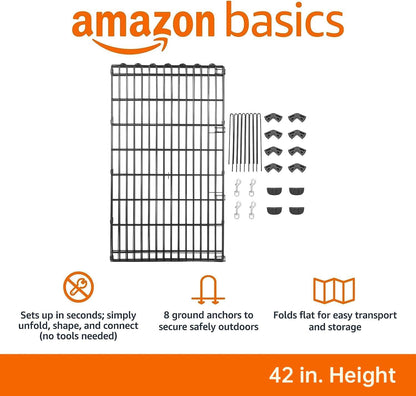 Amazon Basics Foldable Octagonal Metal Exercise Dog Playpen - Indoor/Outdoor, No Door, Large (8