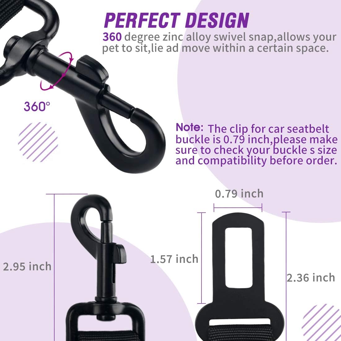 COOYOO Dog Seat Belt,3 Piece Set Retractable Dog Car Harness Adjustable for Vehicle Nylon Pet