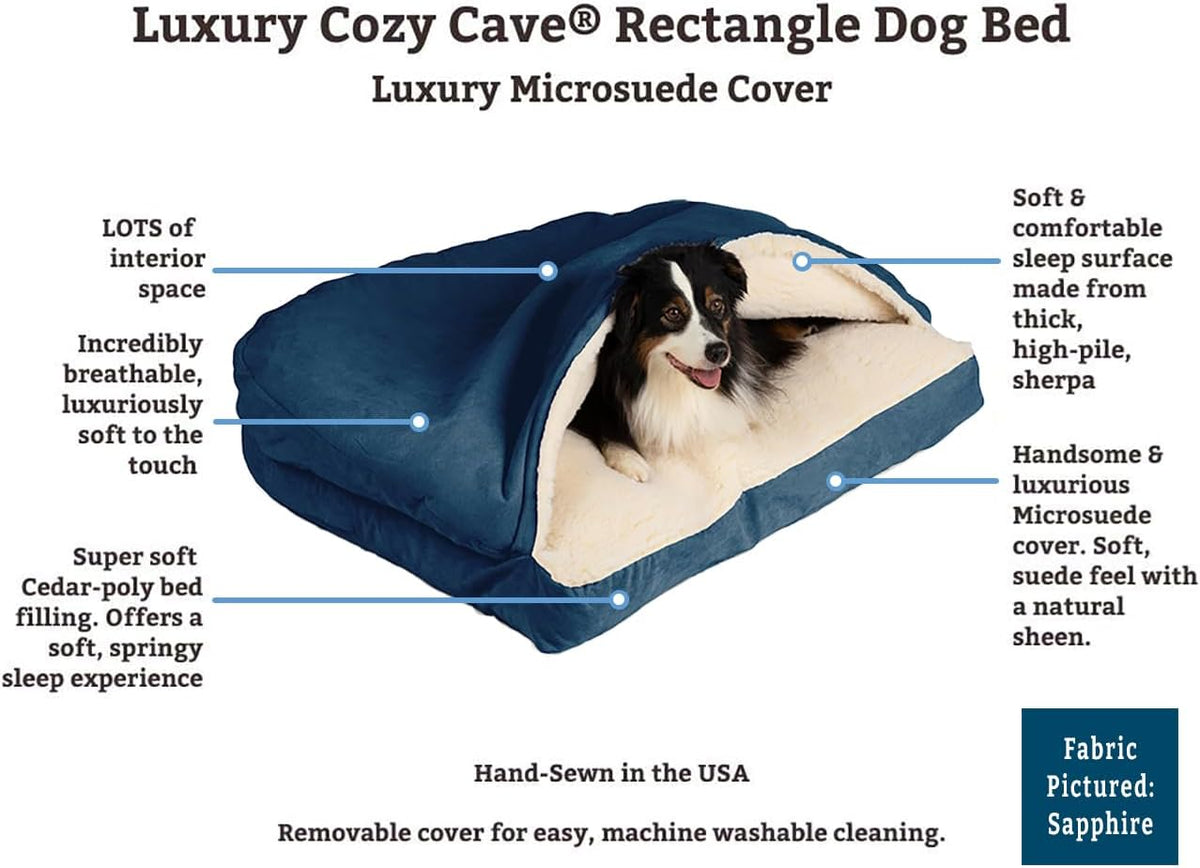 Snoozer Luxury Rectangle Cozy Cave Dog Bed - Indoor Dog Bed with Cover Cave, Covered Calming Burrow