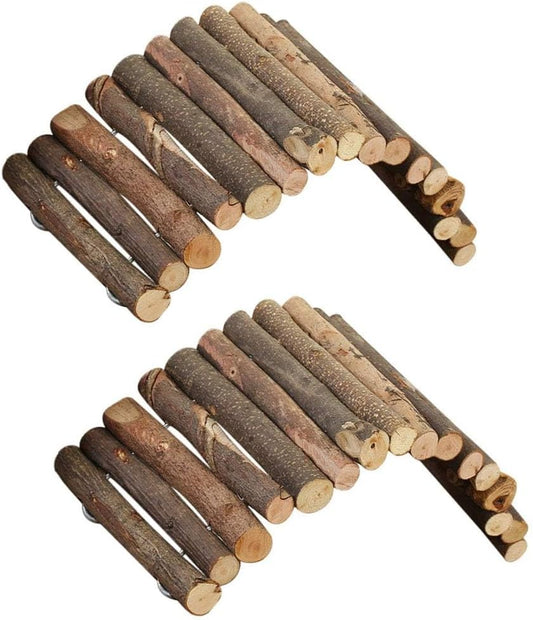 PINVNBY 2 PCS Hamster Toys, Wooden Hamster Ladder Bridge Tunnel Hide, Guinea Pigs Cage Accessories
