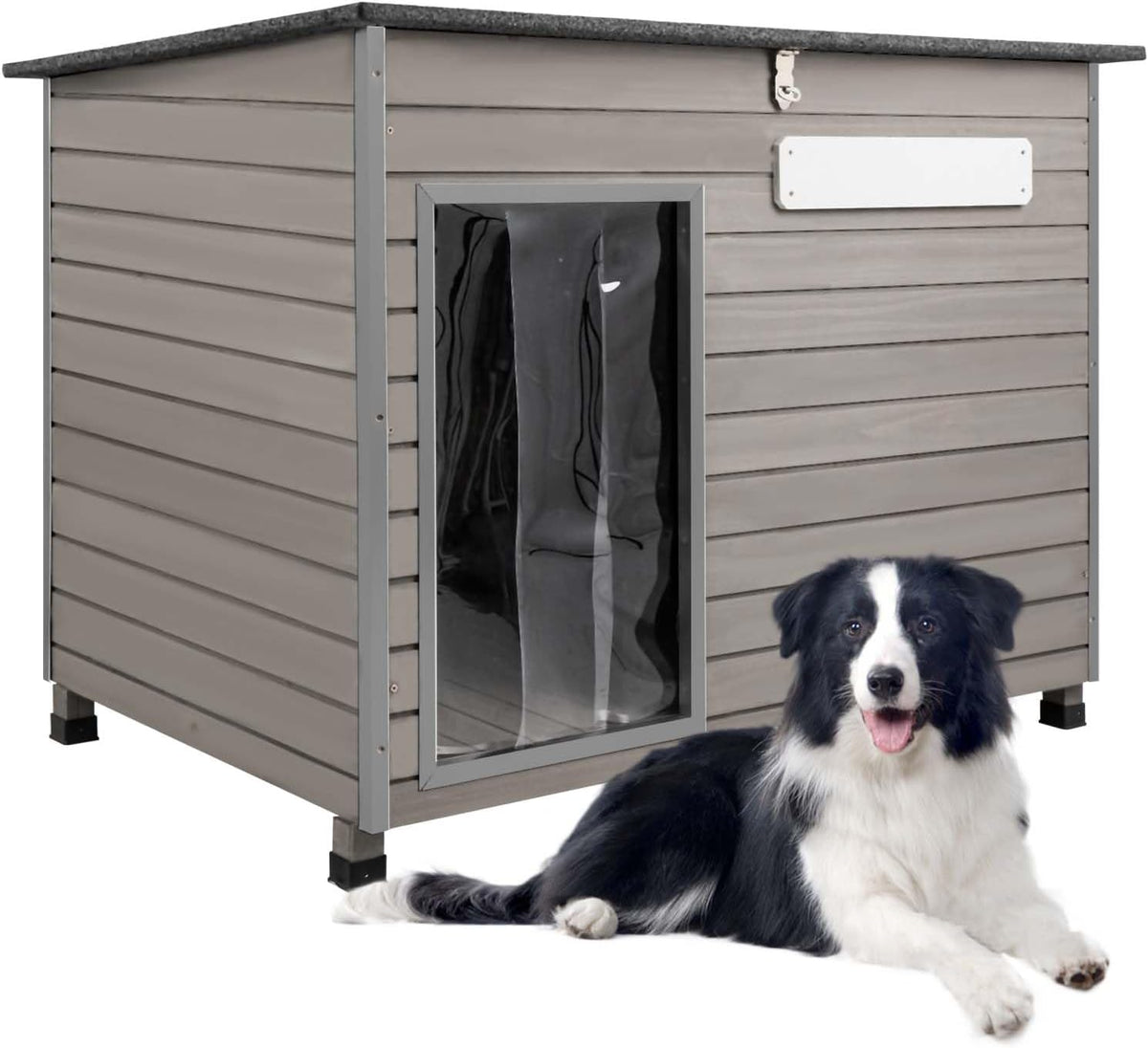 43.3" L Dog House Outdoor for Large Breeds Dogs Anti Chewing Iron Frames Dog Kennel Wooden Pet