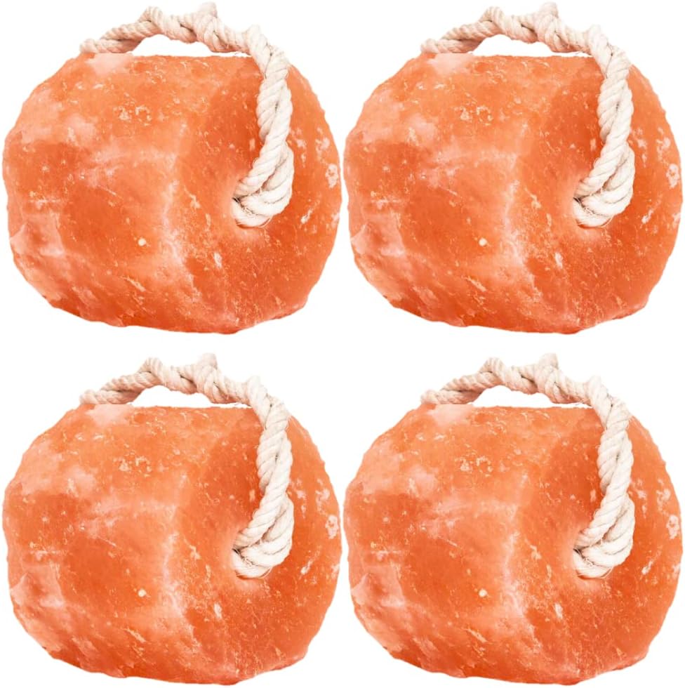 Himalayan Mineral Salt Block on Rope Pack of 4 (3lbs each) – 100% Organic Pink Salt Lick for Horses