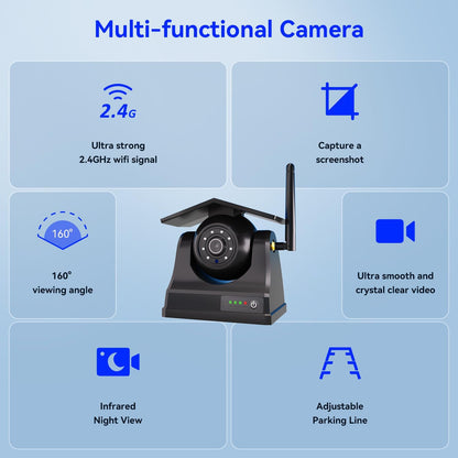 Magnetic Solar Wireless Backup Camera, 10000mAh Rechargeable Battery Powered Reversing Camera