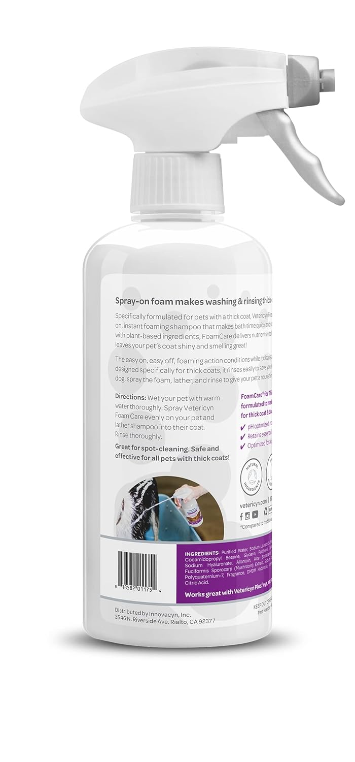 Vetericyn FoamCare Dog Shampoo and Conditioner - Instant Foaming, Spray-On Hypoallergenic Shampoo