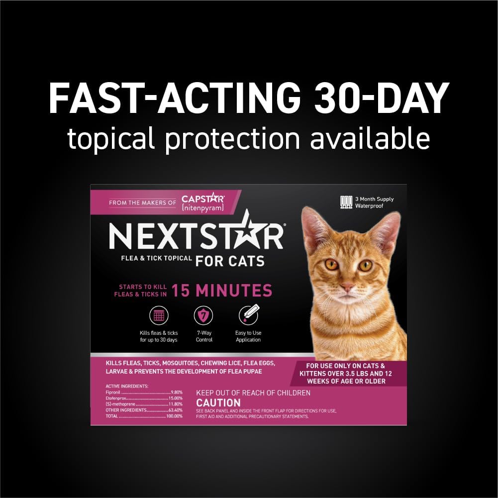 NEXTSTAR Flea and Tick Prevention for Cats, Repellent, and Control, Fast Acting Waterproof Topical