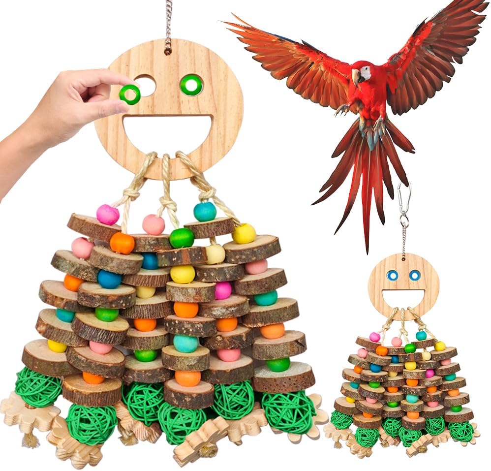 Large Parrot Toys, Multi-Color Wooden Block with Halloween Shape Bird Chewing Toy for Macaws