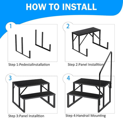 RV Steps with Handrail, 2 Steps Ladder Hot Tub Steps with Handrail, Portable Mobile Home Stairs