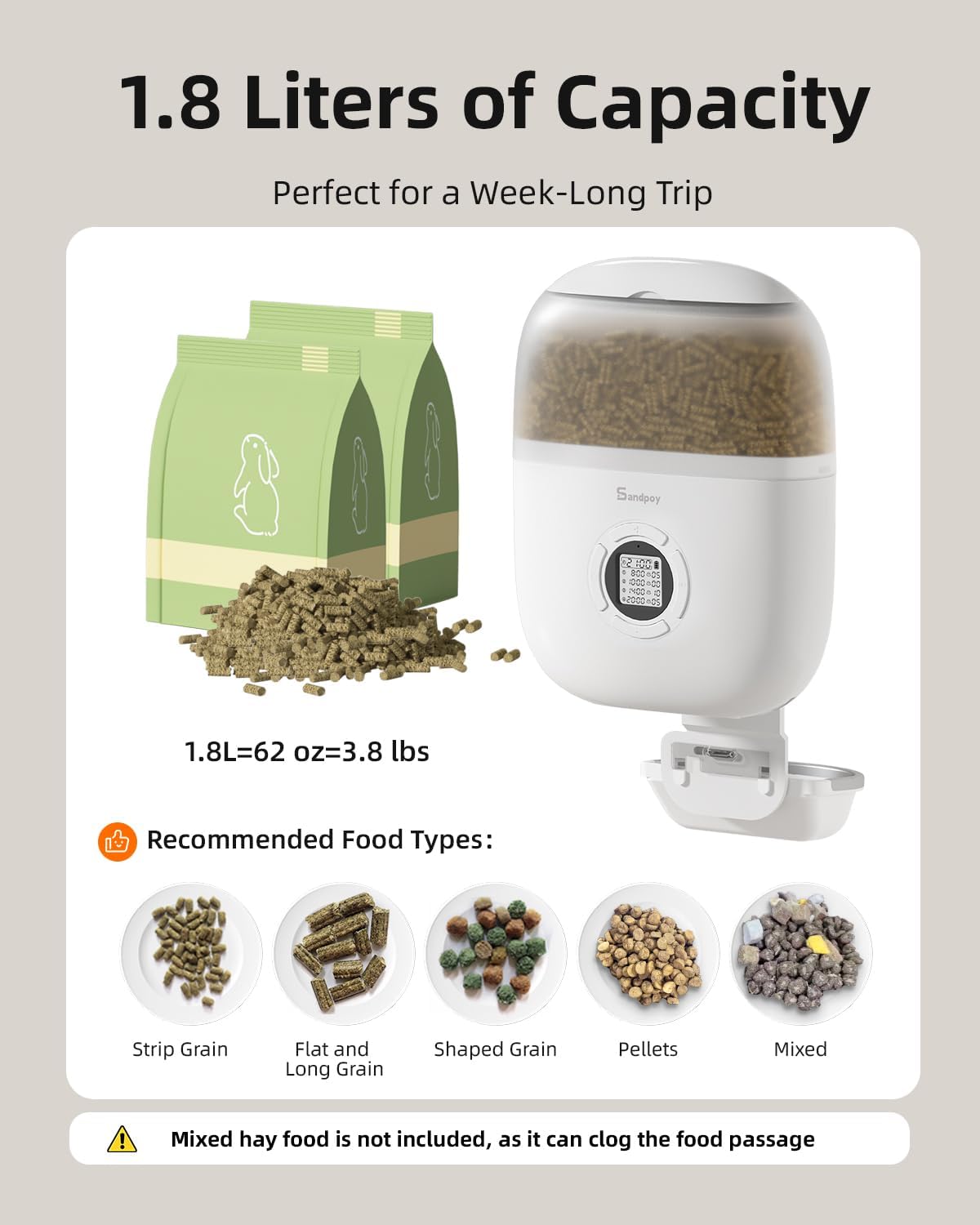 Hanging Rabbit Feeder, Programmable Automatic Pet Feeder with Dry Food Dispenser, Desiccant Bag and