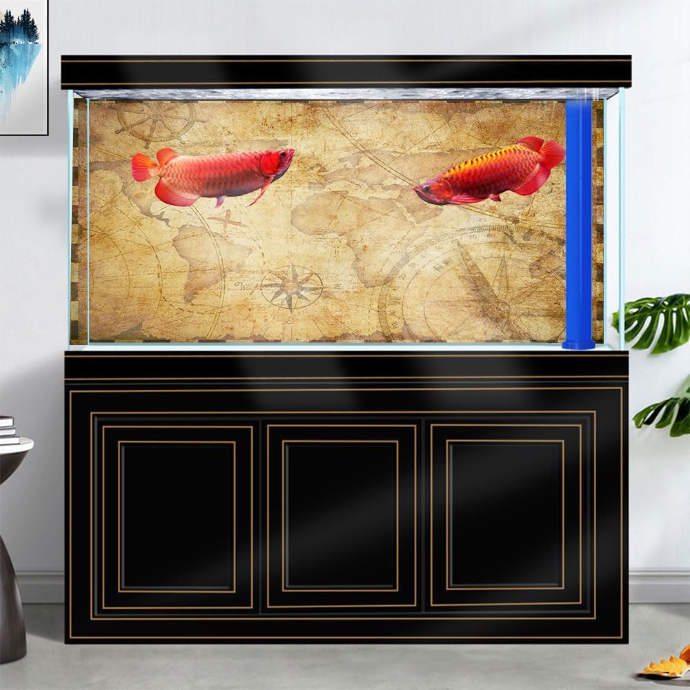 72X18IN Retro Old Travel World Map Terrarium Background, Art Parchment Pirate Treasure Map Reptile