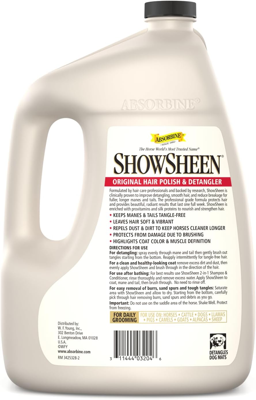 Absorbine ShowSheen Hair Polish & Detangler 128oz Refill Jug, Horse and Dog Coat, Mane and Tail
