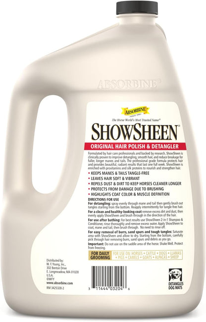 Absorbine ShowSheen Hair Polish & Detangler 128oz Refill Jug, Horse and Dog Coat, Mane and Tail