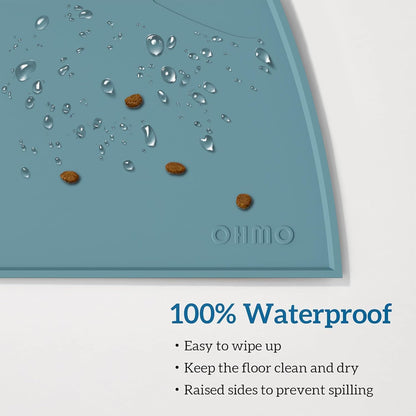 OHMO - Cat Food Mat, Silicone Pet Feeding Mat for Floor Non-Skid Waterproof Dog Water Bowl Tray