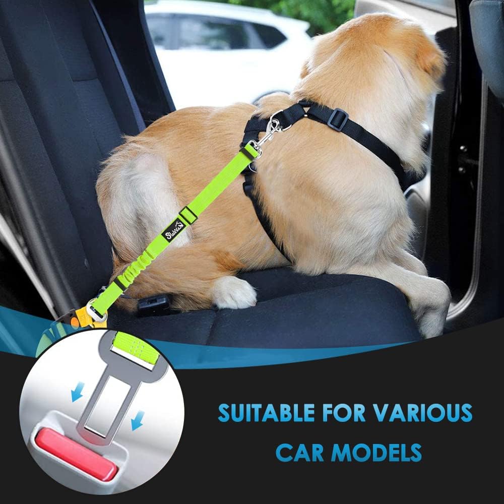 SlowTon Dog Seat Belt for Car, 2 Pack Dog Car Harness Seatbelt Adjustable with Elastic Bungee
