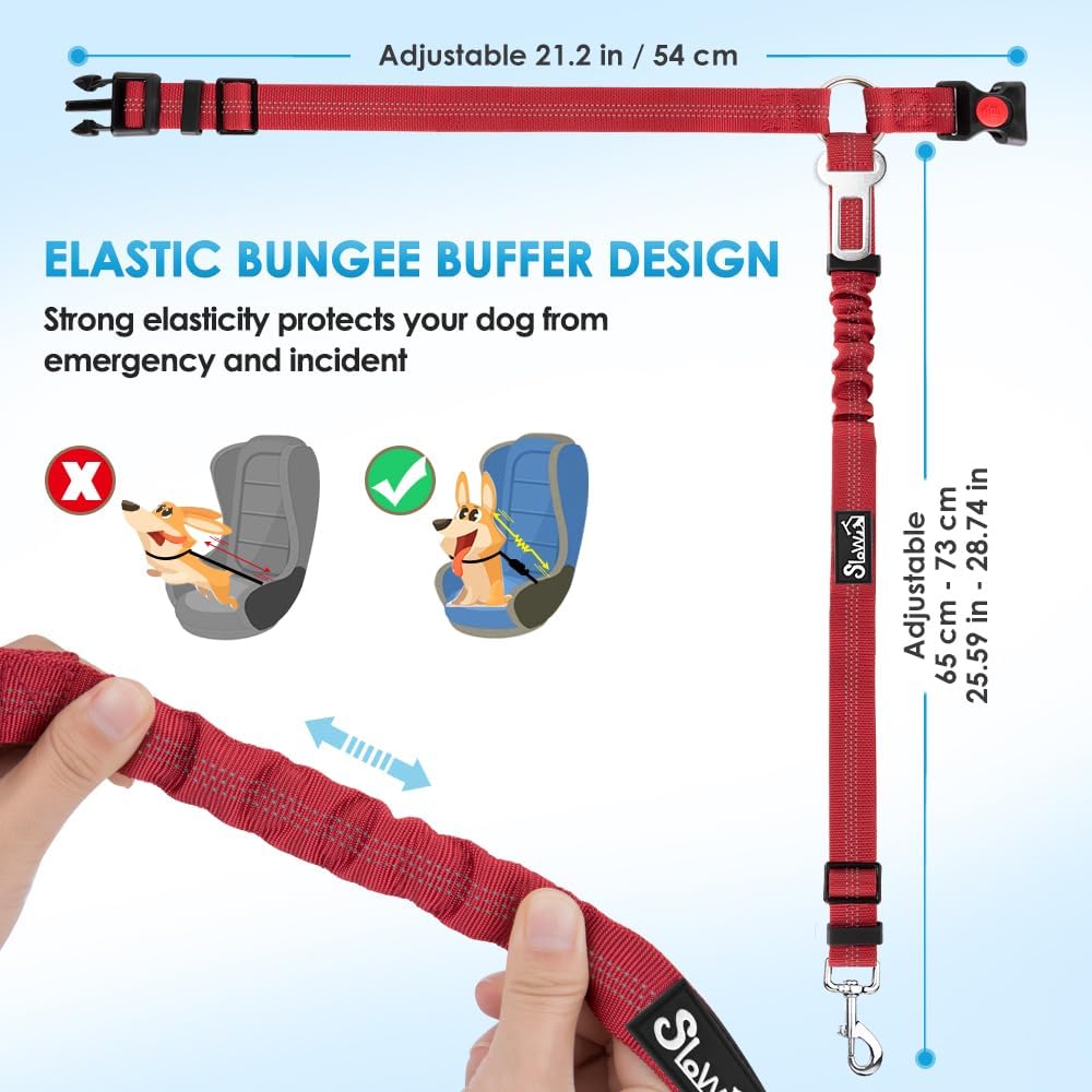 SlowTon Dog Seat Belt for Car, 2 Pack Dog Car Harness Seatbelt Adjustable with Elastic Bungee