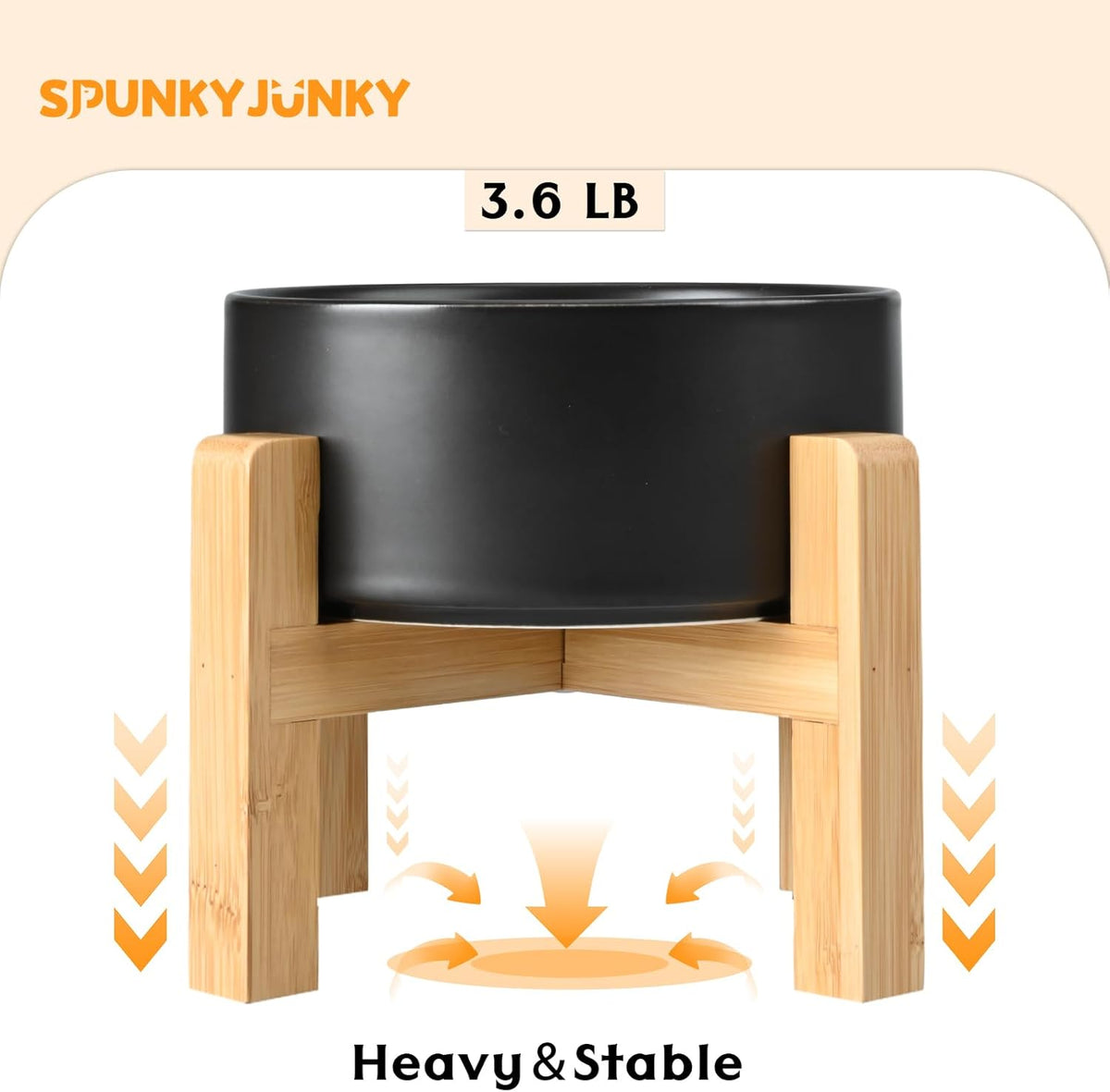 SPUNKYJUNKY Ceramic Elevated Dog Bowls 2 Pack - 8.3inch Raised Dog Bowls with Non-Slip Wooden Stand