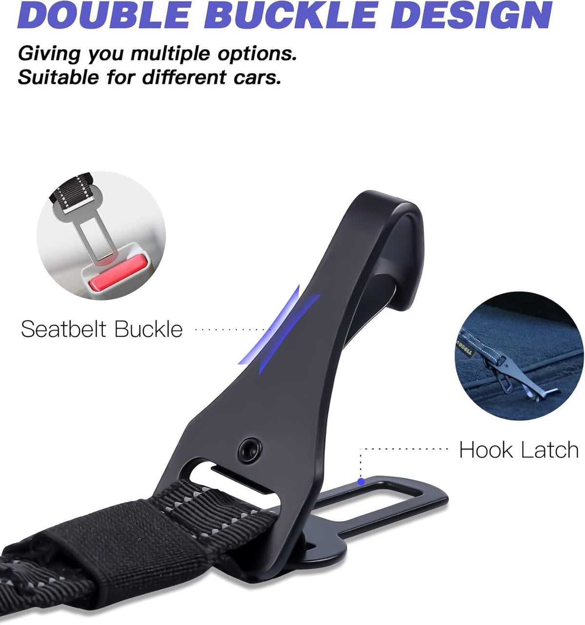 AUBELL Dog Seat Belt for Car,Updated 3-in-1 Adjustable Reflective Bungee Heavy Duty Dog Car Harness