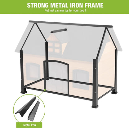 GUTINNEEN Dog House Outdoor with Strong Metal Frame Dog Kennel for Small Medium Large Dogs Puppy