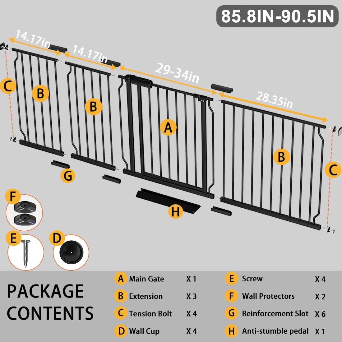 Fairy Baby Extra Wide Baby Gate 85.8-90.5 Inch Wide, Walk Through Pressure Mounted No Drill, Long