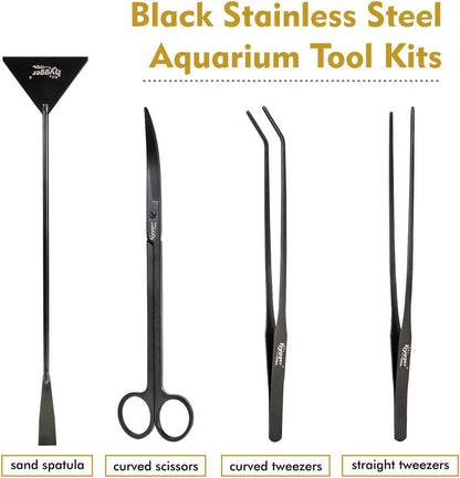 hygger Long Stainless Steel Premium Aquarium Tools, 4 PCS Aquatic Plant Tweezers Scissors Spatula