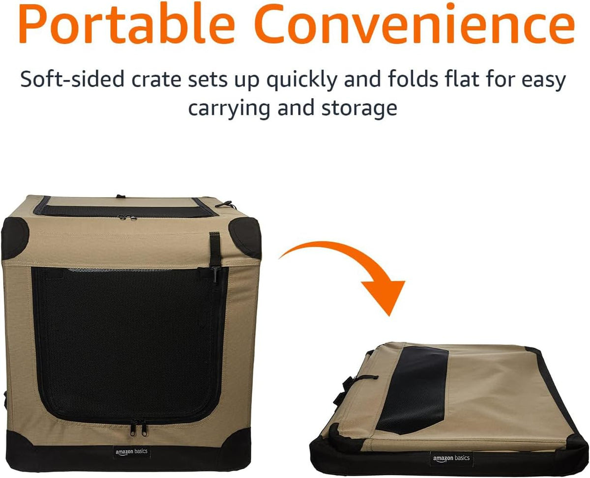Amazon Basics Dog Crate, Travel Dog Kennel Double Door Collapsible, Lightweight Soft-Sided Folding
