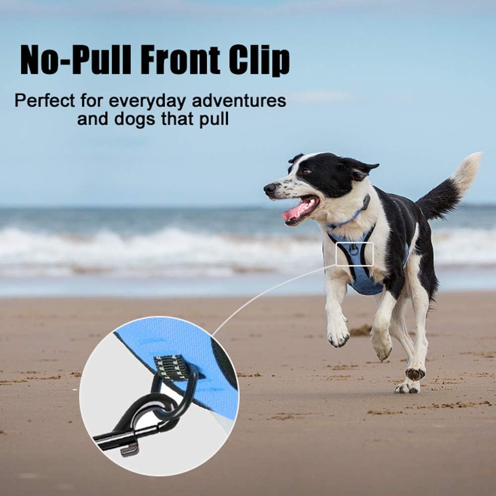 PoyPet No Pull Dog Harness, Reflective Comfortable Vest Harness with Front & Back 2 Leash