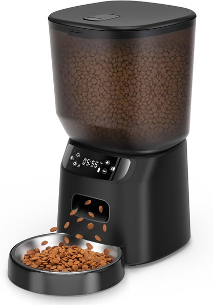 Automatic Cat Feeder, Cat Food Dispenser with Stainless Steel Bowl, Timed Portion Control 20