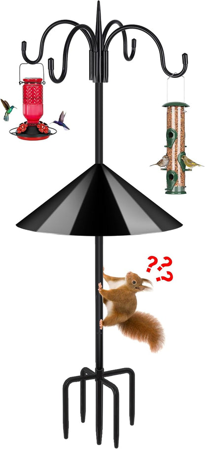 FEED GARDEN 92 Inch Adjustable Shepherd Four Hooks with Squirrel Baffle Heavy Duty Garden Hooks