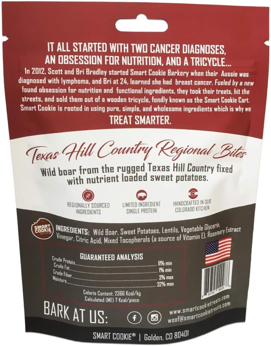 Smart Cookie All Natural Dog Treats - Wild Boar & Sweet Potato - Training Treats for Dogs with