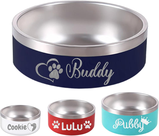 Personalized Dog Bowl Laser Engraved Custom Pet Name 18/32/42/64 oz No Slip Stainless Steel