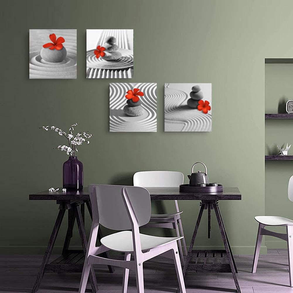 Yxbhhym Bathroom Decor Zen Decor Gray Wall Art Red Floral Wall Pictures Black and White Wall Art