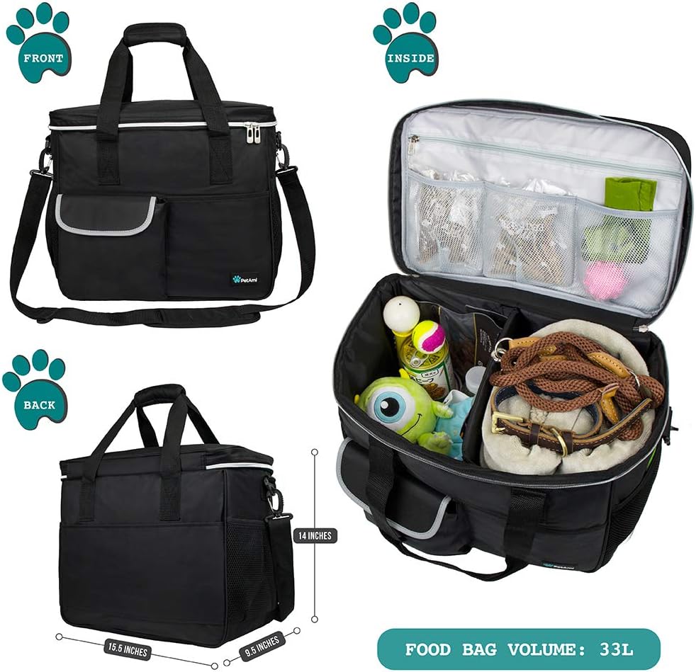 PetAmi Dog Travel Bag - Organizer with Food Container, Bowls & Accessories for Weekend Camping, Cat