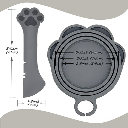 3 Pcs Cat Food Can Covers & One Can Opener | Cute Paw Shape Can Covers and Opener Spatula Cat Wet