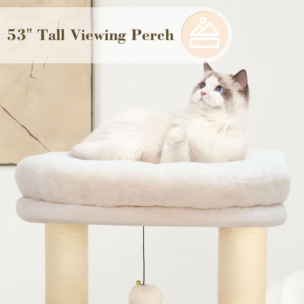 KAMABOKO Modern Cat Tree, 53" Tall Cat Trees for Indoor Cats, Cat Condo Natural Sisal with