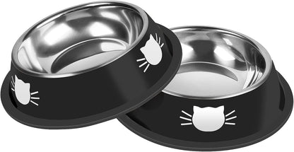 2 Pcs Non-Slip Stainless Steel Small Cat Food Bowls - Unbreakable, Thicken 13 Oz Cat Dishes