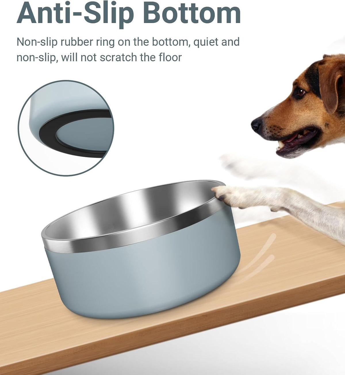 Dog Bowl, Stainless Steel Dog Food and Water Bowl with Non Slip Quiet Bottom, Easy to Clean