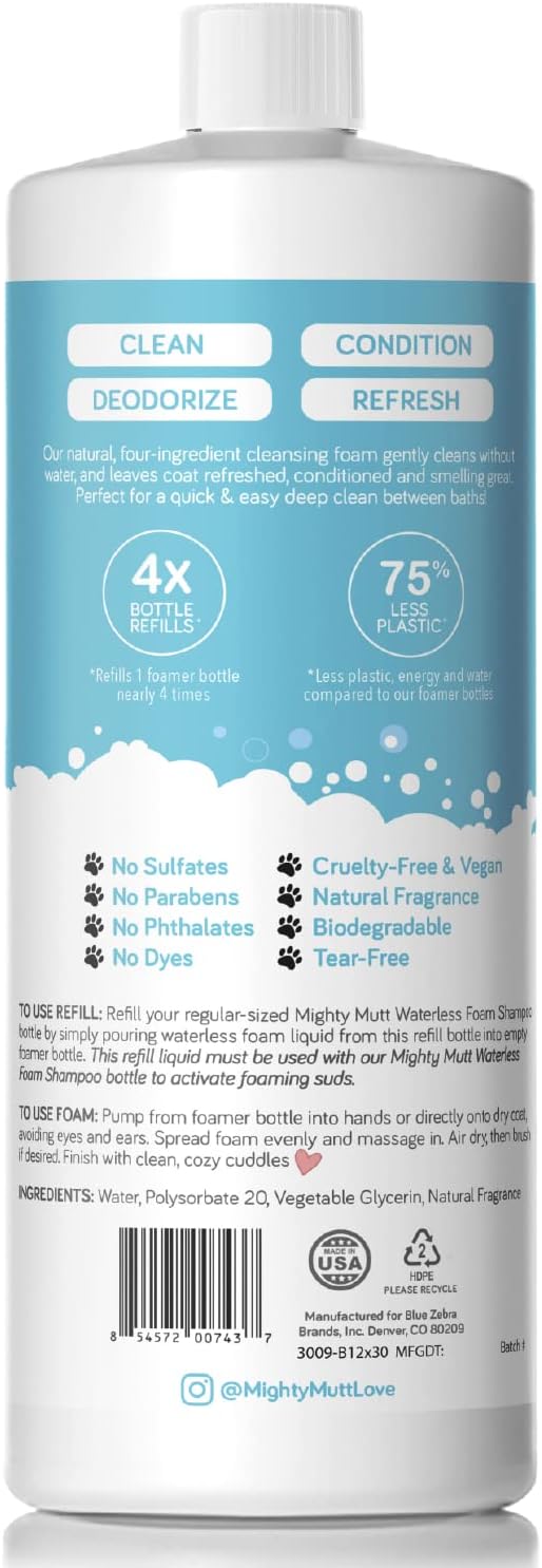Mighty Mutt Waterless Foam Shampoo for Dogs | Dry Shampoo for Dogs No Rinse | Deodorizes Smelly