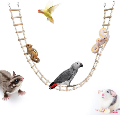 Long Bird Ladder with Wooden Rungs and Beads, Parakeet Climbing Swing Toys, Bird Cage Accessories