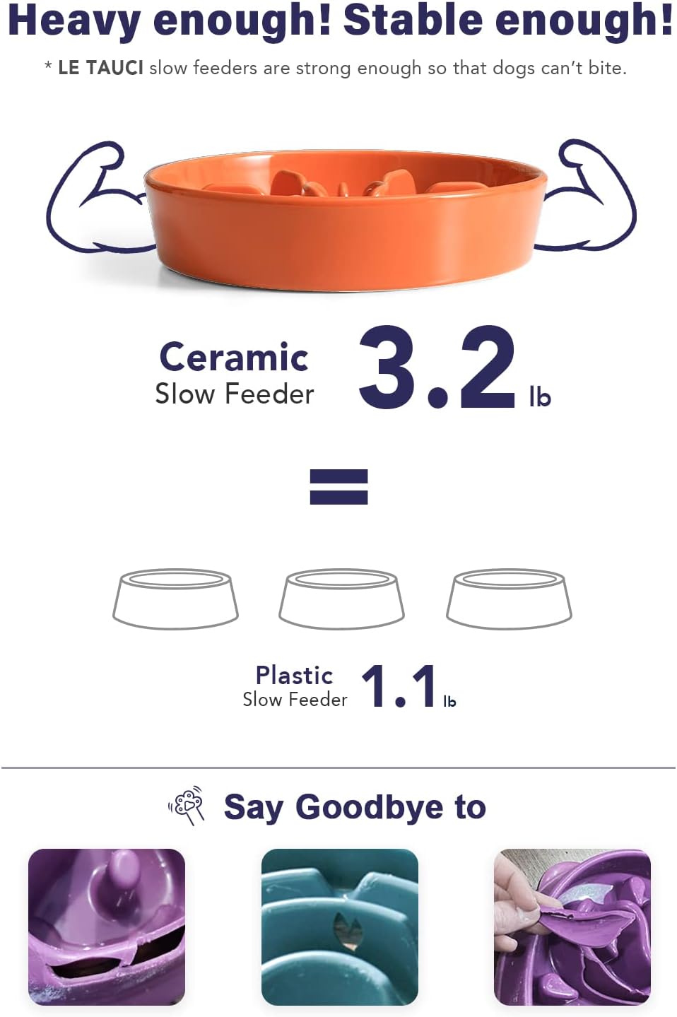 LE TAUCI Dog Bowls Slow Feeder Ceramic, 1.5 Cups Slow Feeding Dog Bowl Small Medium Breed, Puppy