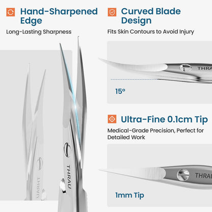 THRAU Right-Handed Cuticle Scissors – Surgical Grade Stainless Steel with Sharp Curved Tip for