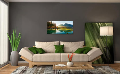 Beautiful Lake Mountain Range Sunrise Sunset Landscape Canvas Wall Art for Living Room, Autumn