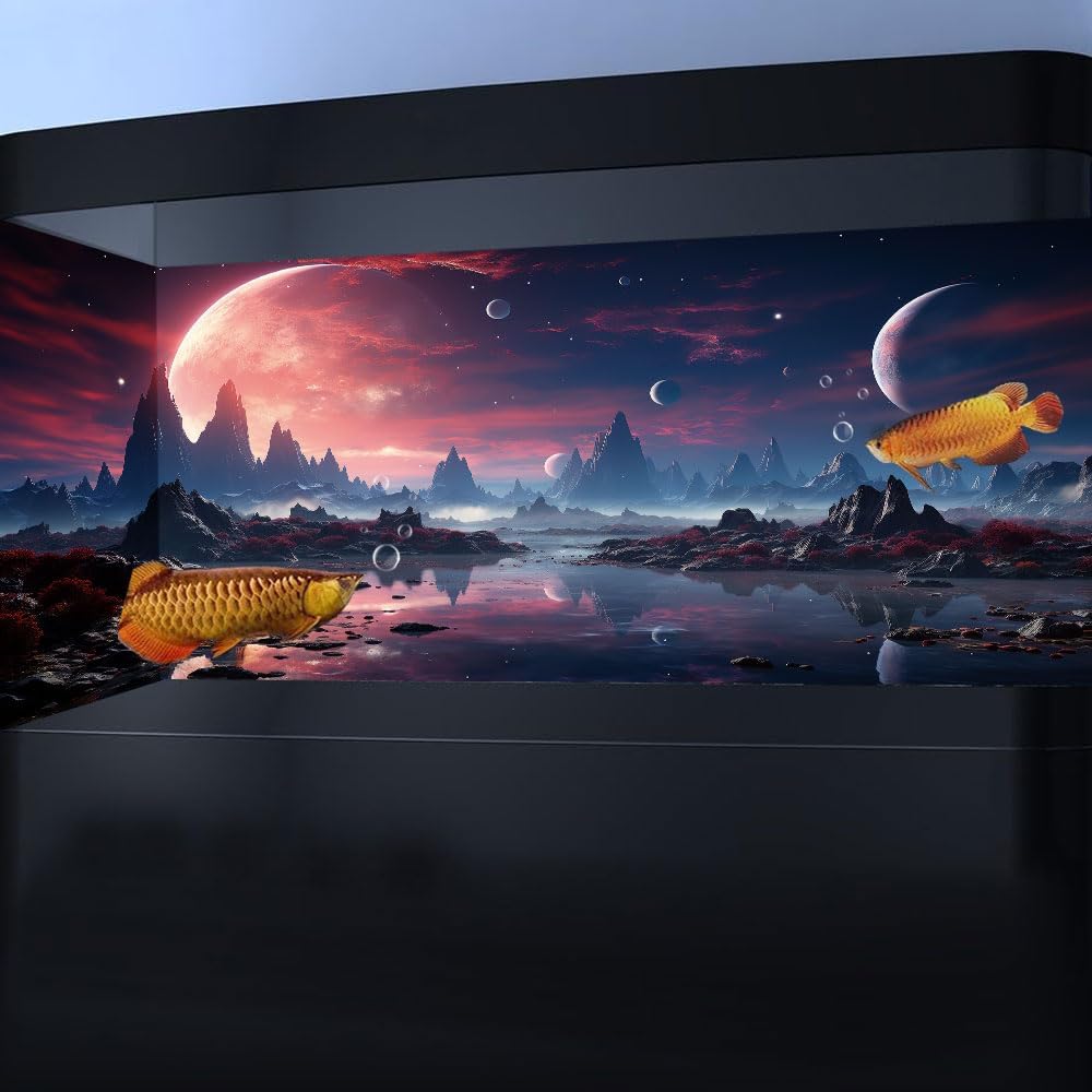 48X24IN Cosmic Spaceterrarium Background, Cool Parallel Space Themed Aquarium Reptile Habitat
