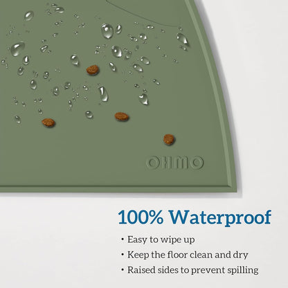 OHMO - Cat Food Mat, Silicone Pet Feeding Mat for Floor Non-Skid Waterproof Dog Water Bowl Tray