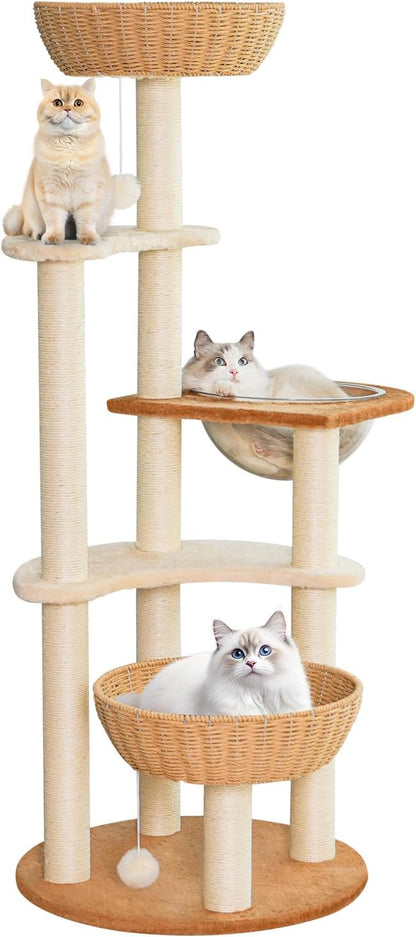 Modern Cat Tree Tower,Hand-Woven Ma Teng cat nest, Sisal-Covered Scratching Posts for Indoor Cats