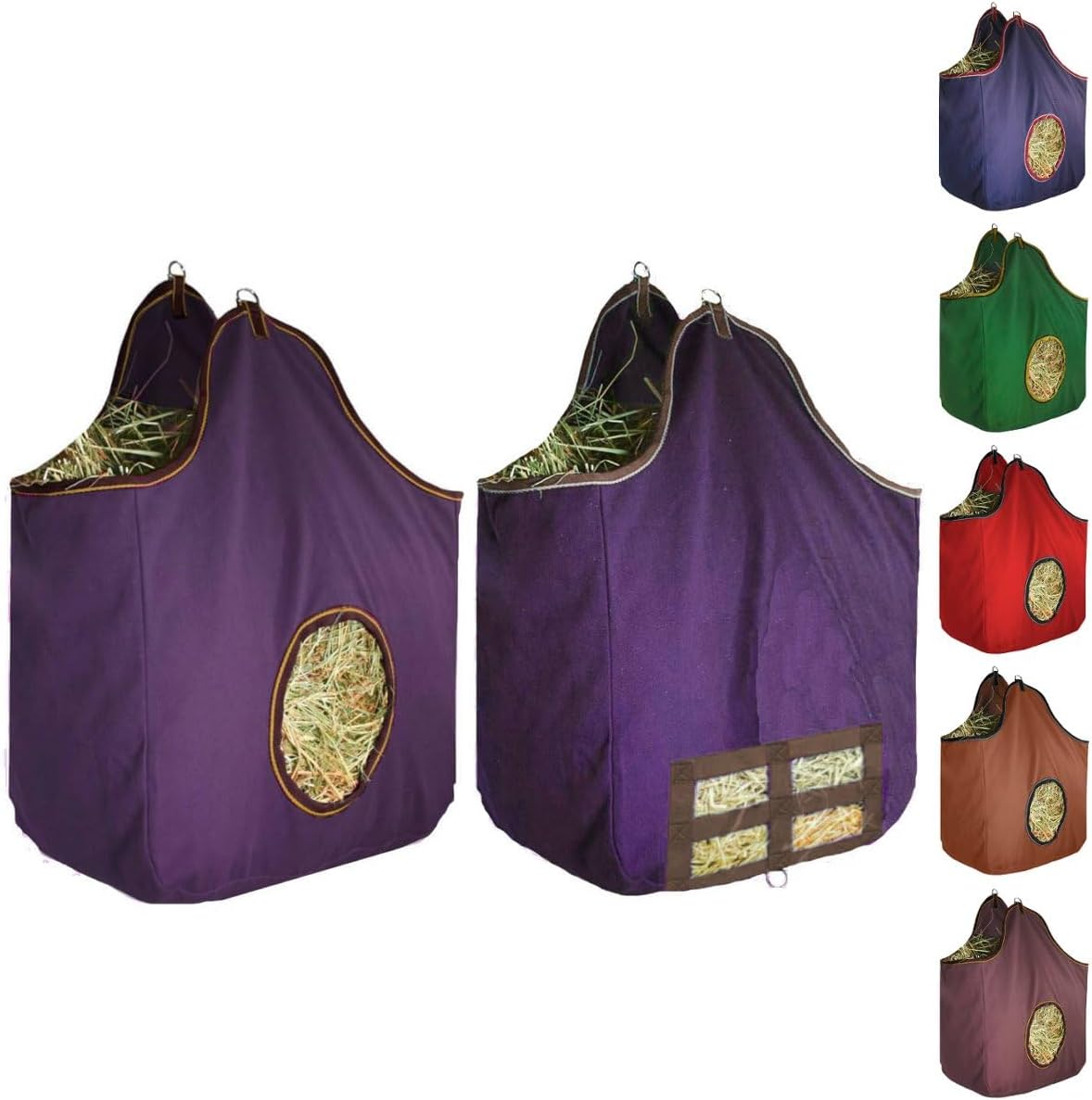Derby Originals Large 24 OZ Canvas Horse Hay Bag 2 Sided Combo Design X Wide Gusset and 6 Month