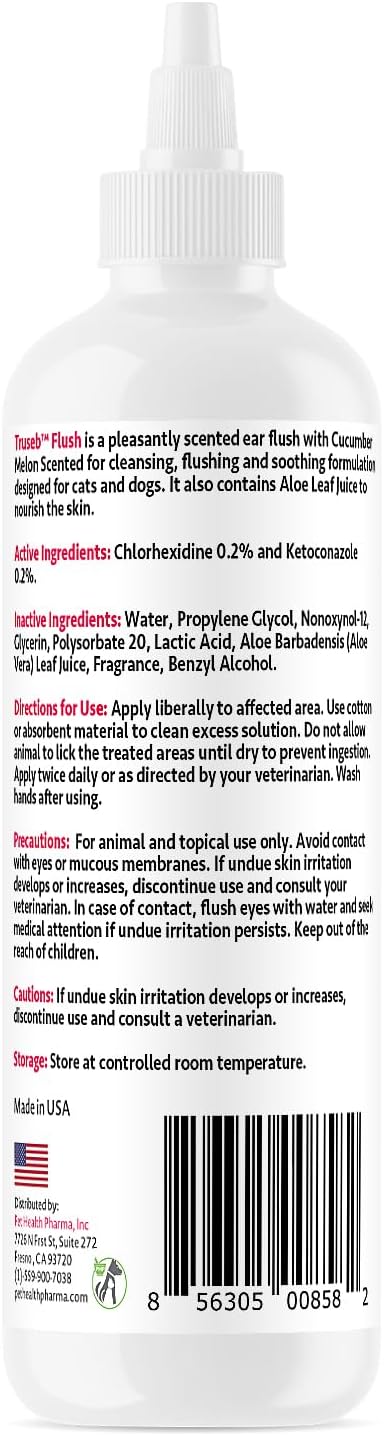 All Natural Ear Flush for Dogs & Cats, Ketoconazole & Chlorhexidine Ear and Vet-Strength Ear wash