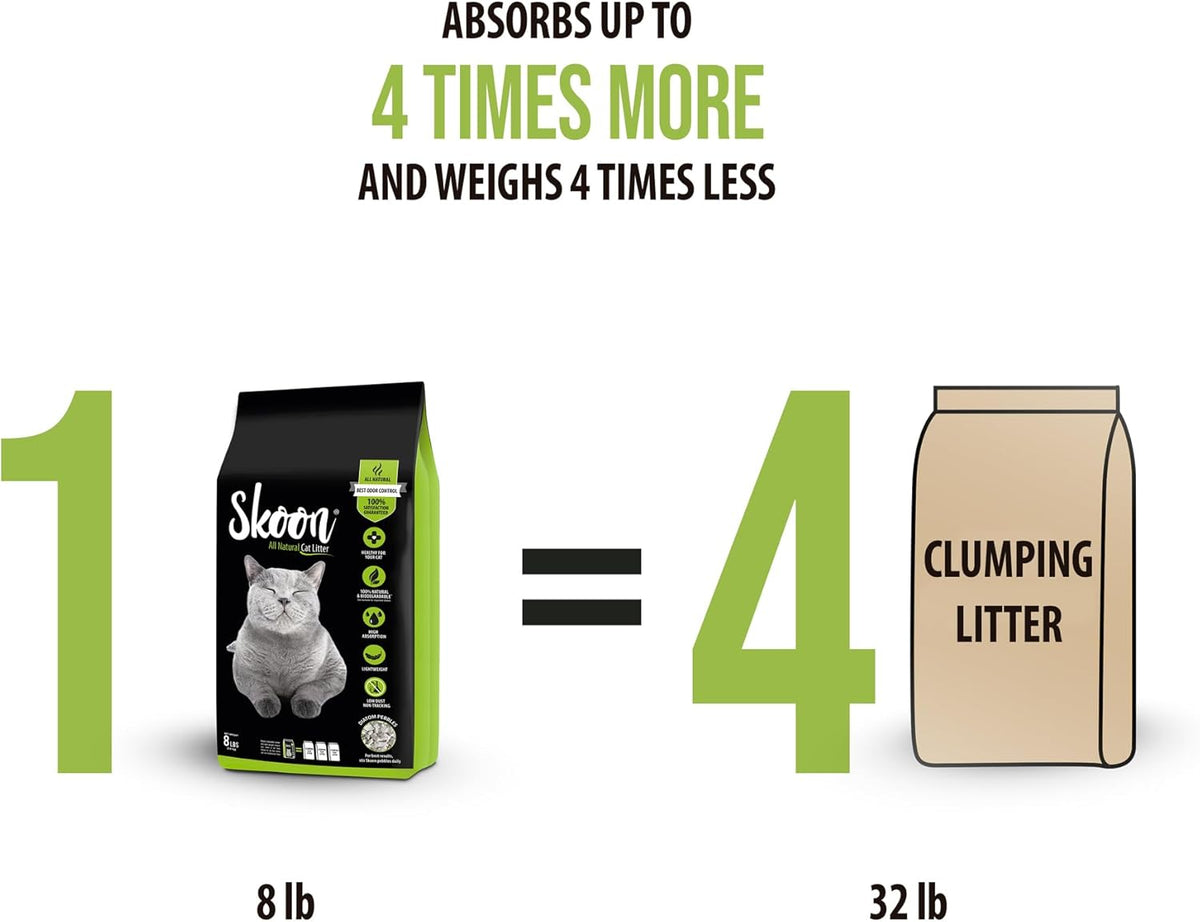 Skoon All Natural Cat Litter (3 Bags) - Original - Lightweight, Low Tracking, Non-Clumping Diatom